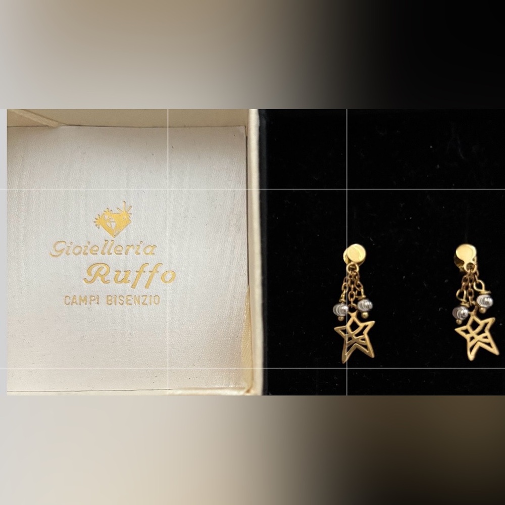 14K Gold Gioielleria Ruffo Star Drop Earrings | Italian Gold Dangle Celestial - Picture 2 of 8
